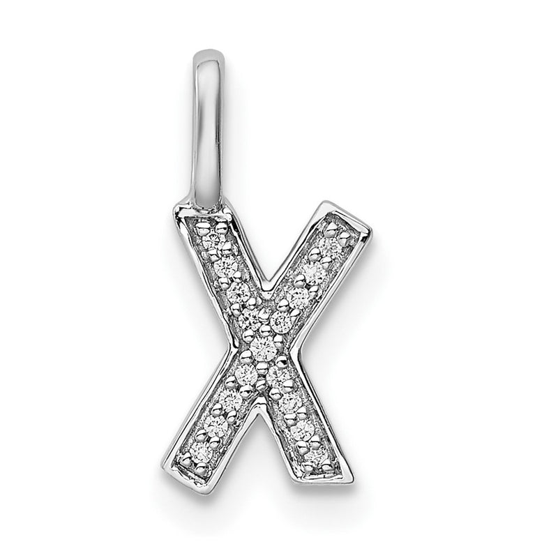 14K White Gold Real Diamond Letter X Initial Pendant