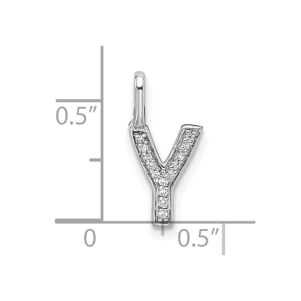 14K White Gold Real Diamond Letter Y Initial Pendant