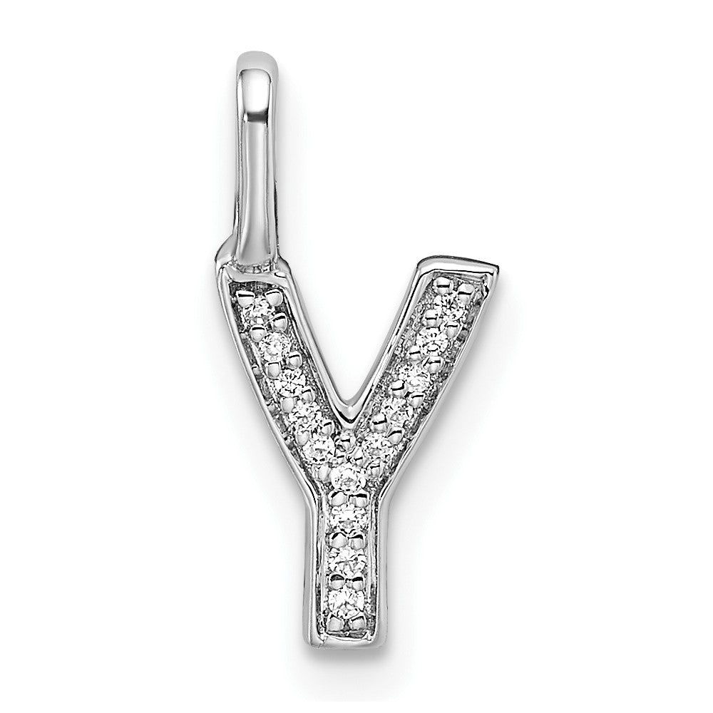 14K White Gold Real Diamond Letter Y Initial Pendant