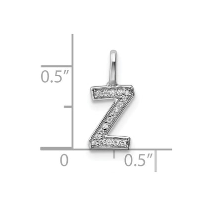 14K White Gold Real Diamond Letter Z Initial Pendant