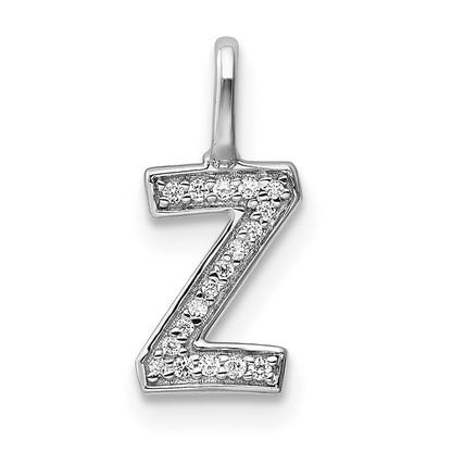 14K White Gold Real Diamond Letter Z Initial Pendant
