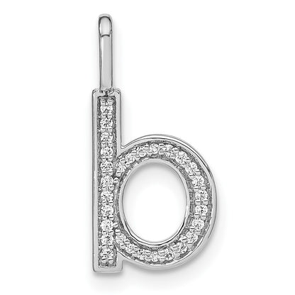 14K White Gold Real Diamond Lower Case Letter B Initial Pendant