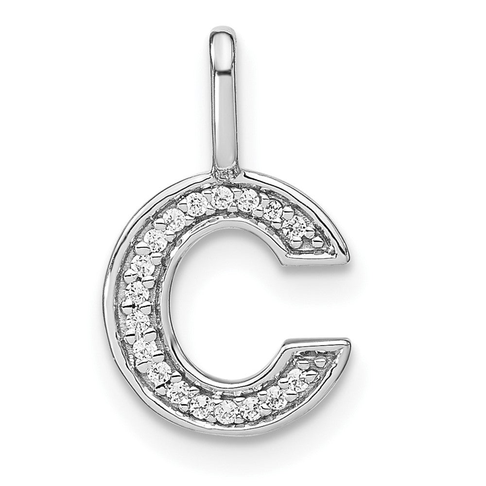 14K White Gold Real Diamond Lower Case Letter C Initial Pendant