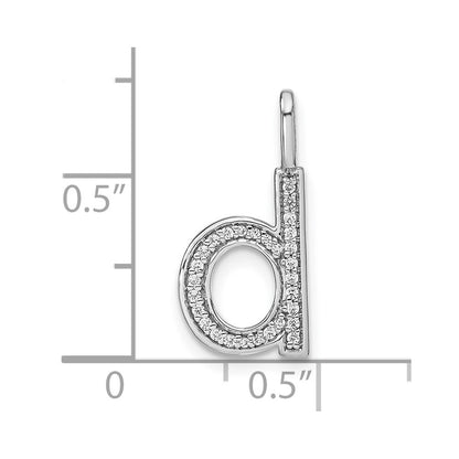 14K White Gold Real Diamond Lower Case Letter D Initial Pendant