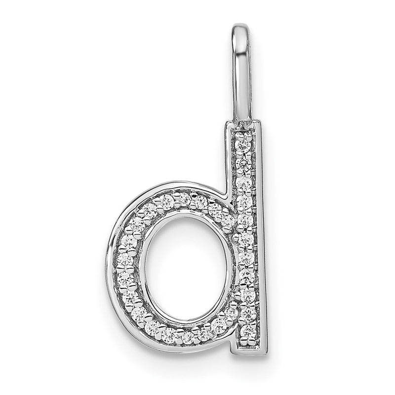 14K White Gold Real Diamond Lower Case Letter D Initial Pendant