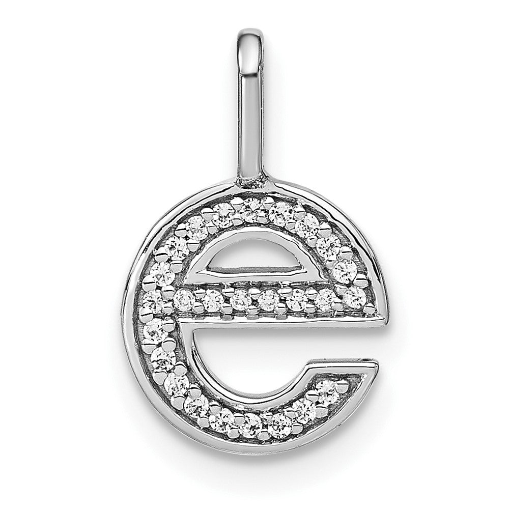 14K White Gold Real Diamond Lower Case Letter E Initial Pendant