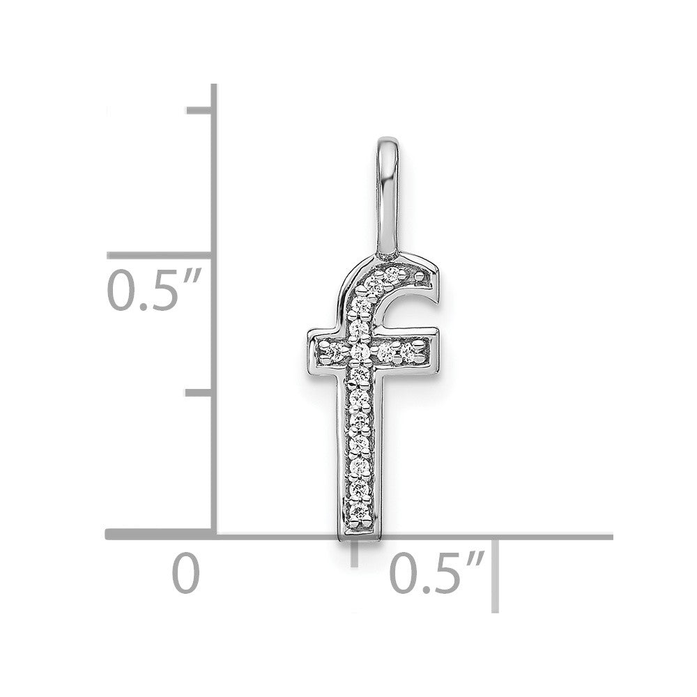 14K White Gold Real Diamond Lower Case Letter F Initial Pendant