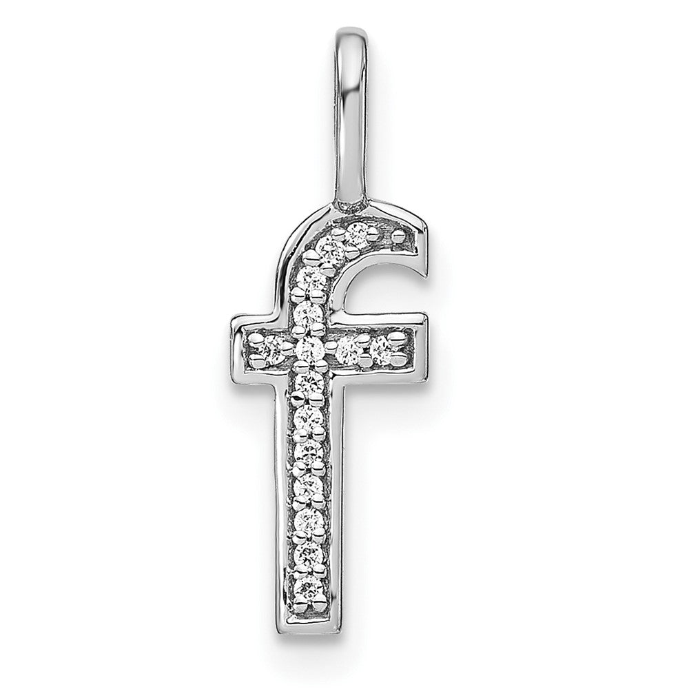 14K White Gold Real Diamond Lower Case Letter F Initial Pendant