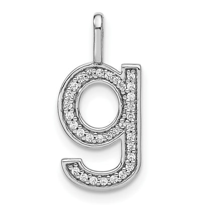 14K White Gold Real Diamond Lower Case Letter G Initial Pendant