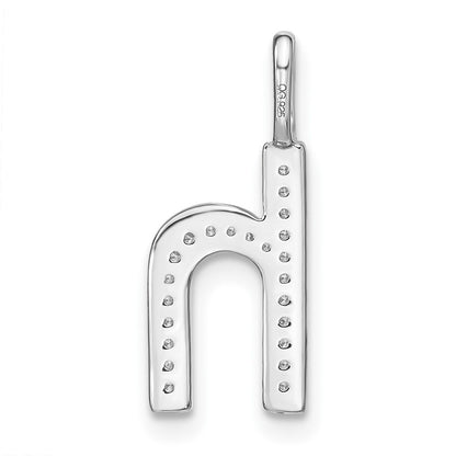 14K White Gold Real Diamond Lower Case Letter H Initial Pendant