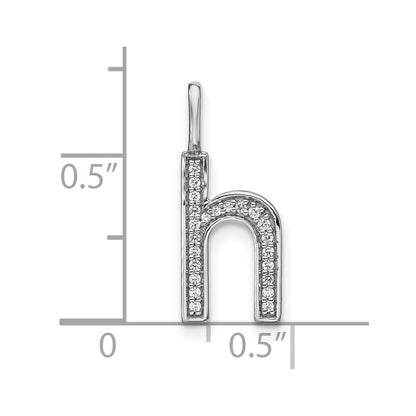 14K White Gold Real Diamond Lower Case Letter H Initial Pendant