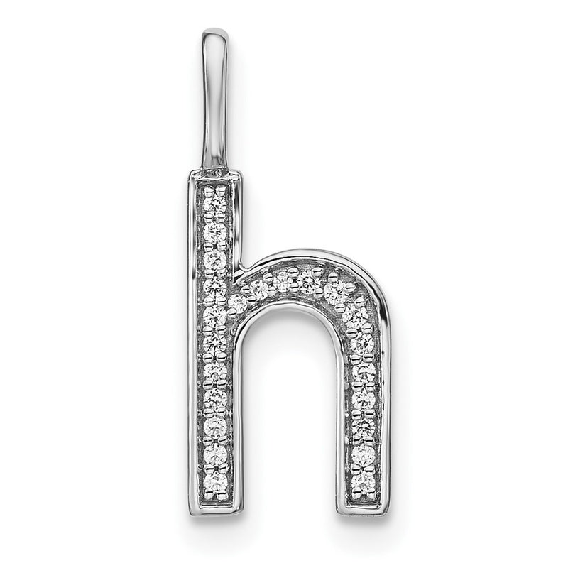 14K White Gold Real Diamond Lower Case Letter H Initial Pendant