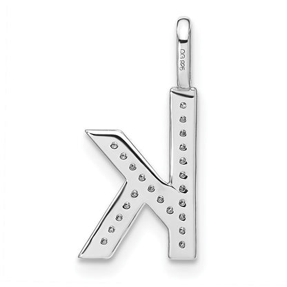 14K White Gold Real Diamond Lower Case Letter K Initial Pendant