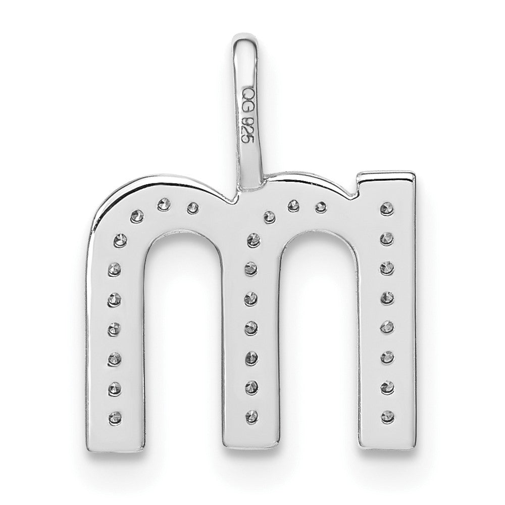 14K White Gold Real Diamond Lower Case Letter M Initial Pendant