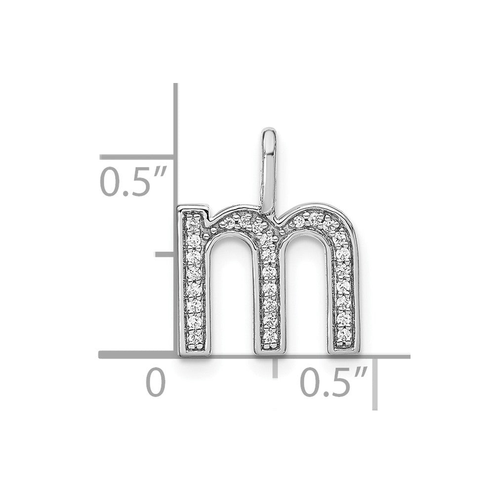 14K White Gold Real Diamond Lower Case Letter M Initial Pendant