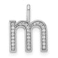 14K White Gold Real Diamond Lower Case Letter M Initial Pendant