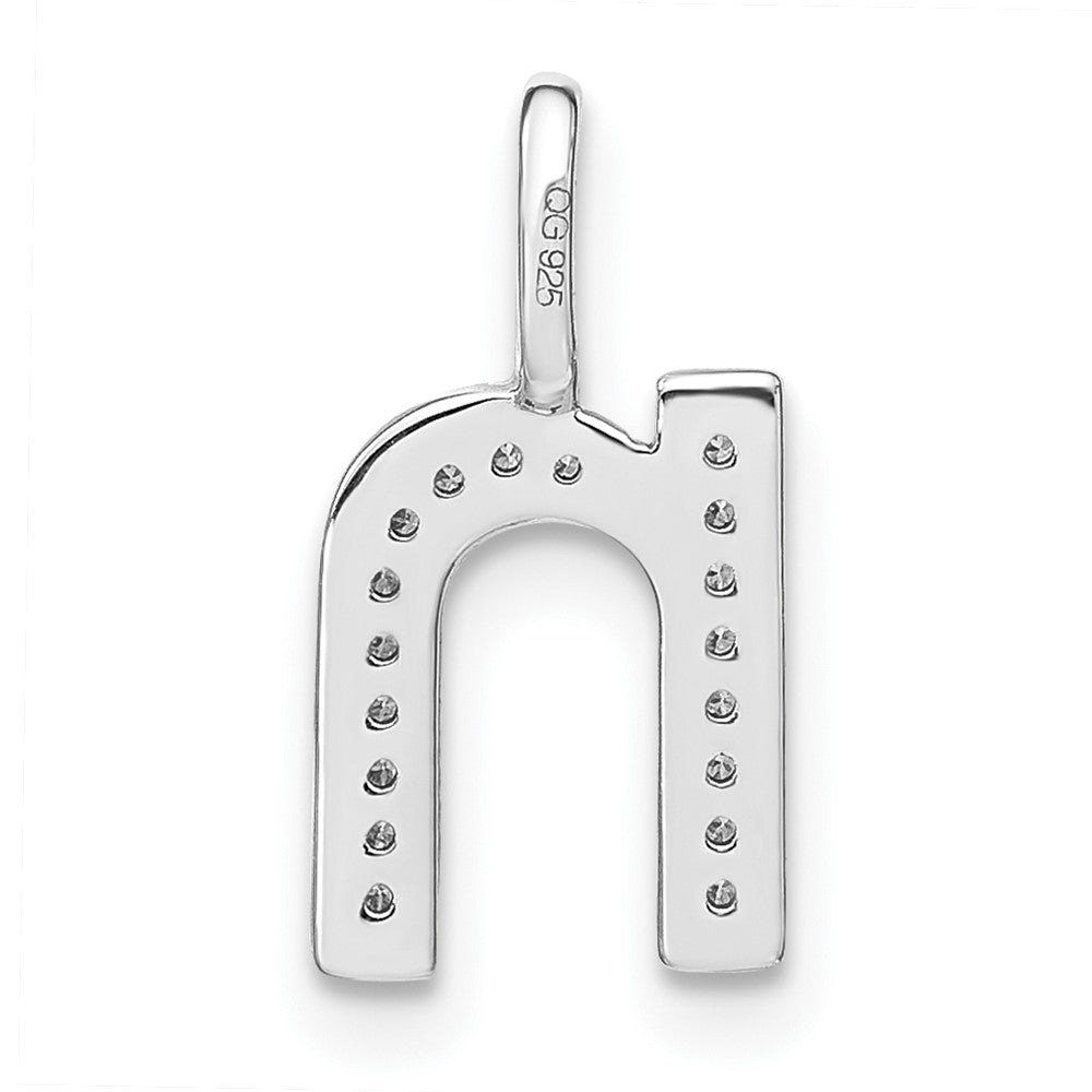 14K White Gold Real Diamond Lower Case Letter N Initial Pendant