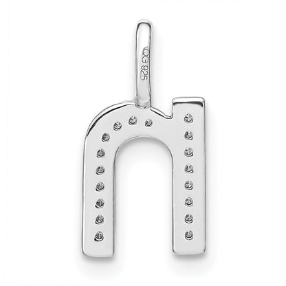 14K White Gold Real Diamond Lower Case Letter N Initial Pendant