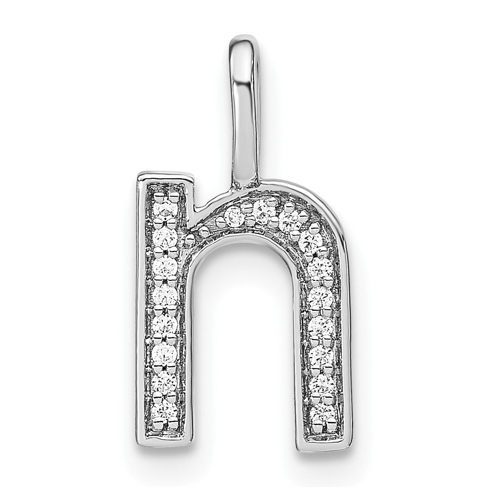 14K White Gold Real Diamond Lower Case Letter N Initial Pendant