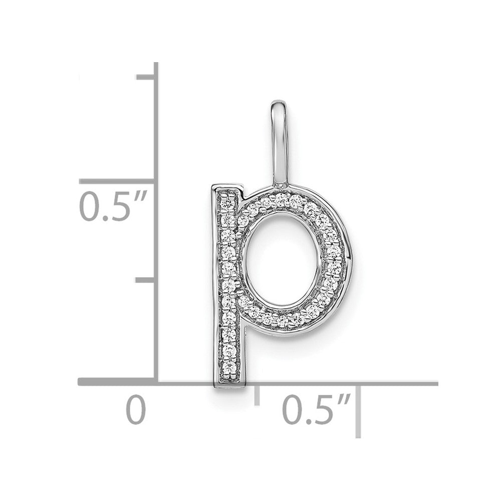 14K White Gold Real Diamond Lower Case Letter P Initial Pendant