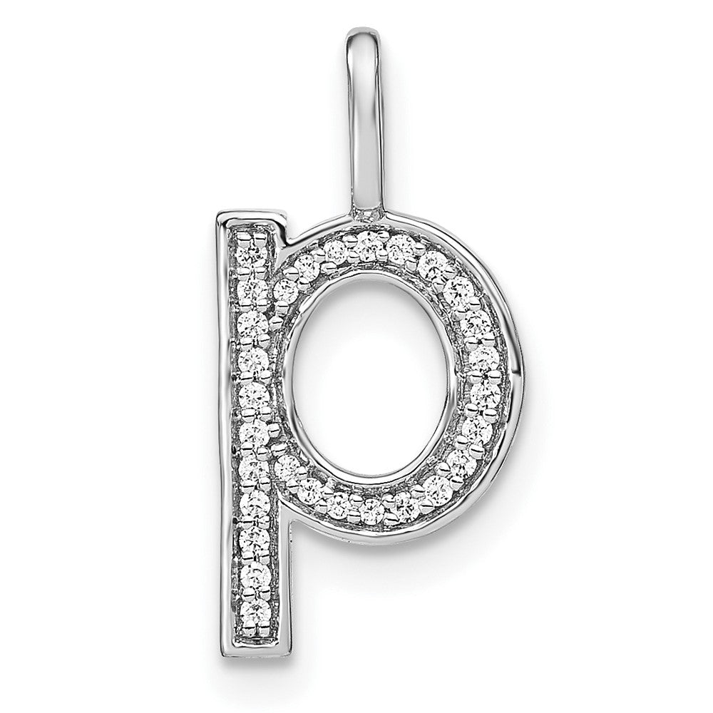 14K White Gold Real Diamond Lower Case Letter P Initial Pendant