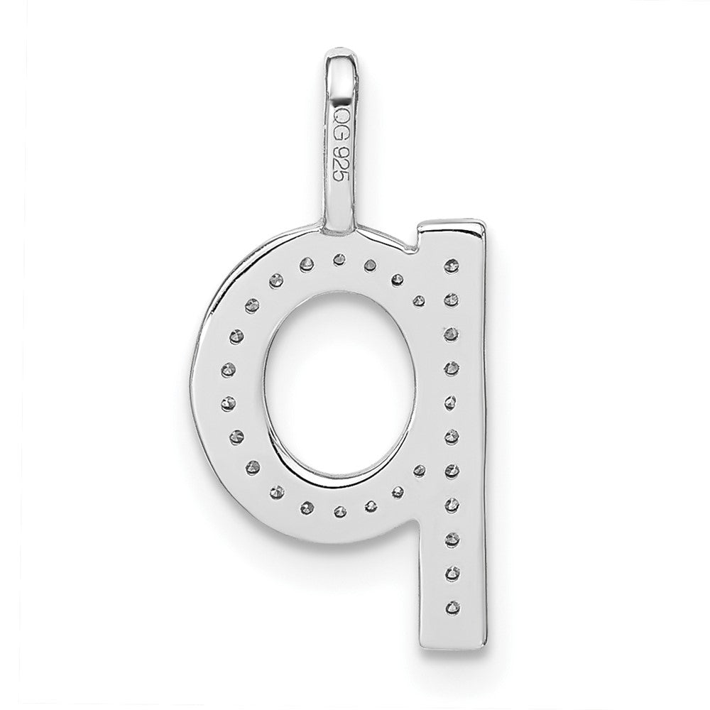 14K White Gold Real Diamond Lower Case Letter Q Initial Pendant