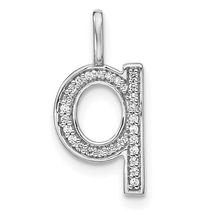 14K White Gold Real Diamond Lower Case Letter Q Initial Pendant