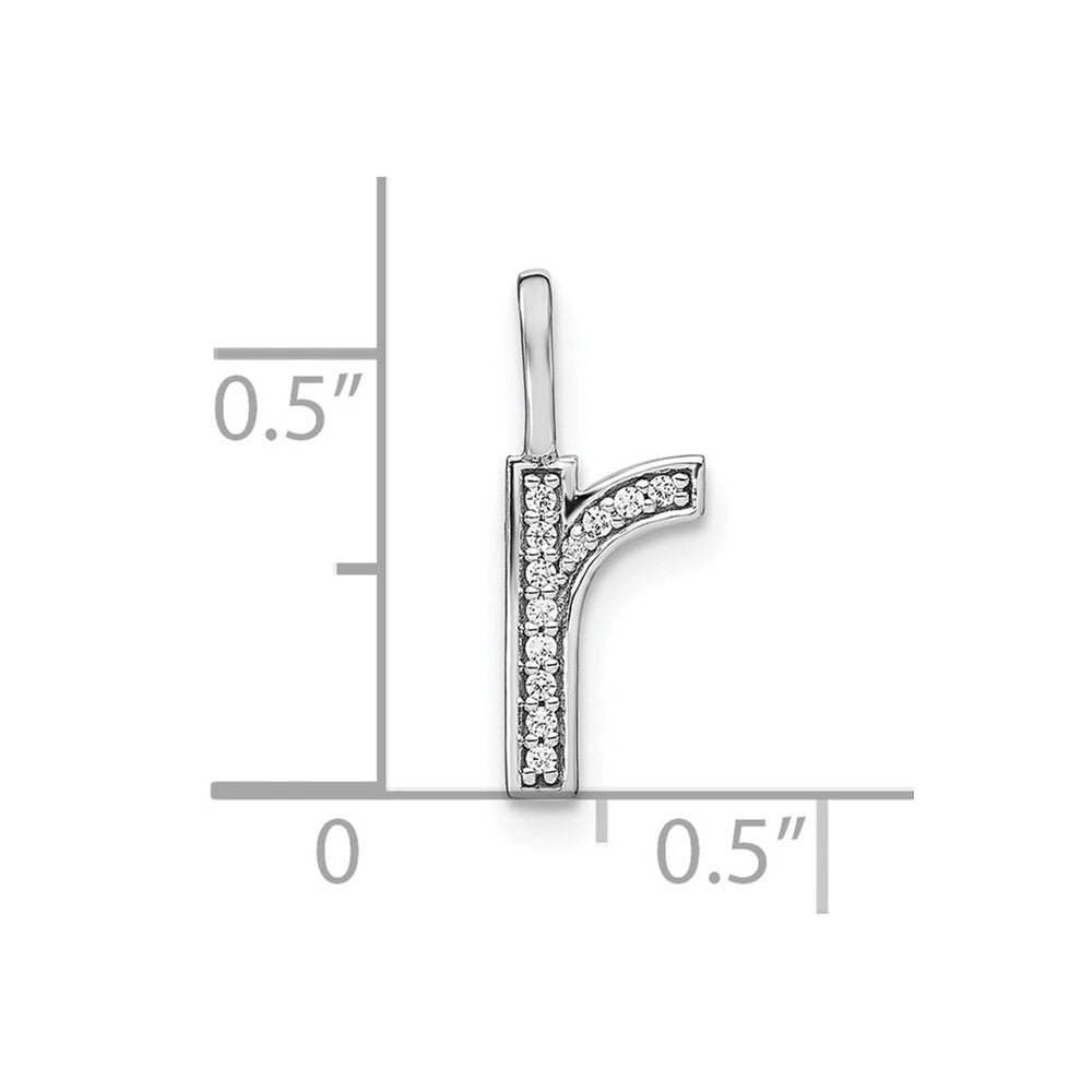 14K White Gold Real Diamond Lower Case Letter R Initial Pendant