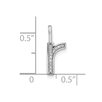 14K White Gold Real Diamond Lower Case Letter R Initial Pendant