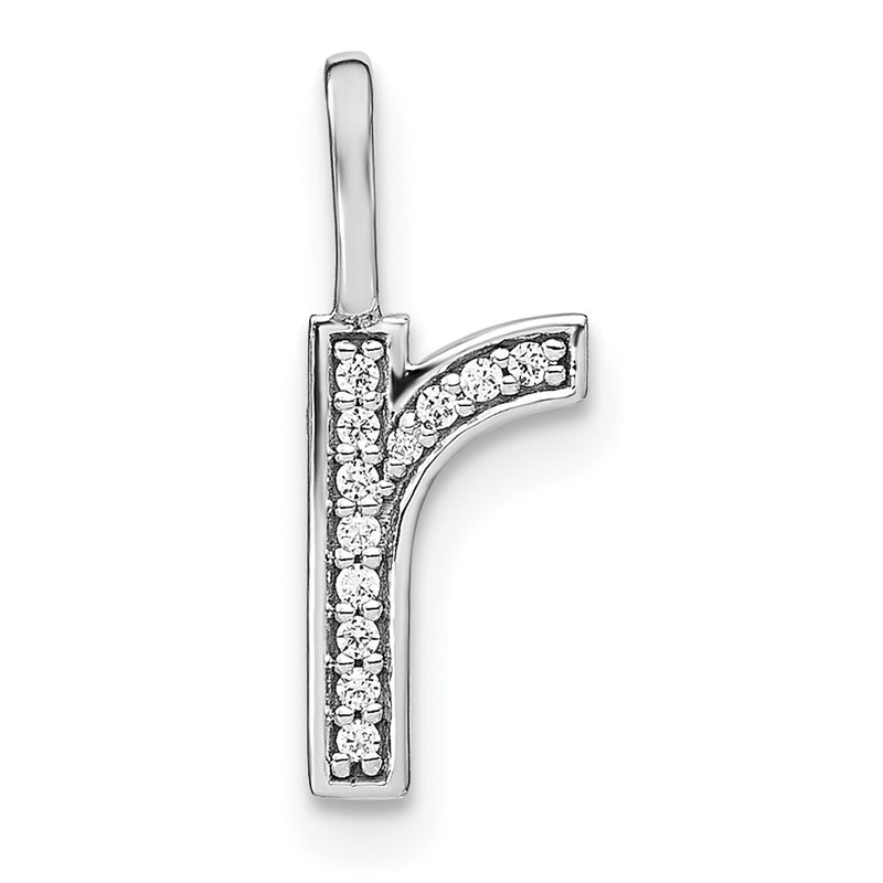 14K White Gold Real Diamond Lower Case Letter R Initial Pendant