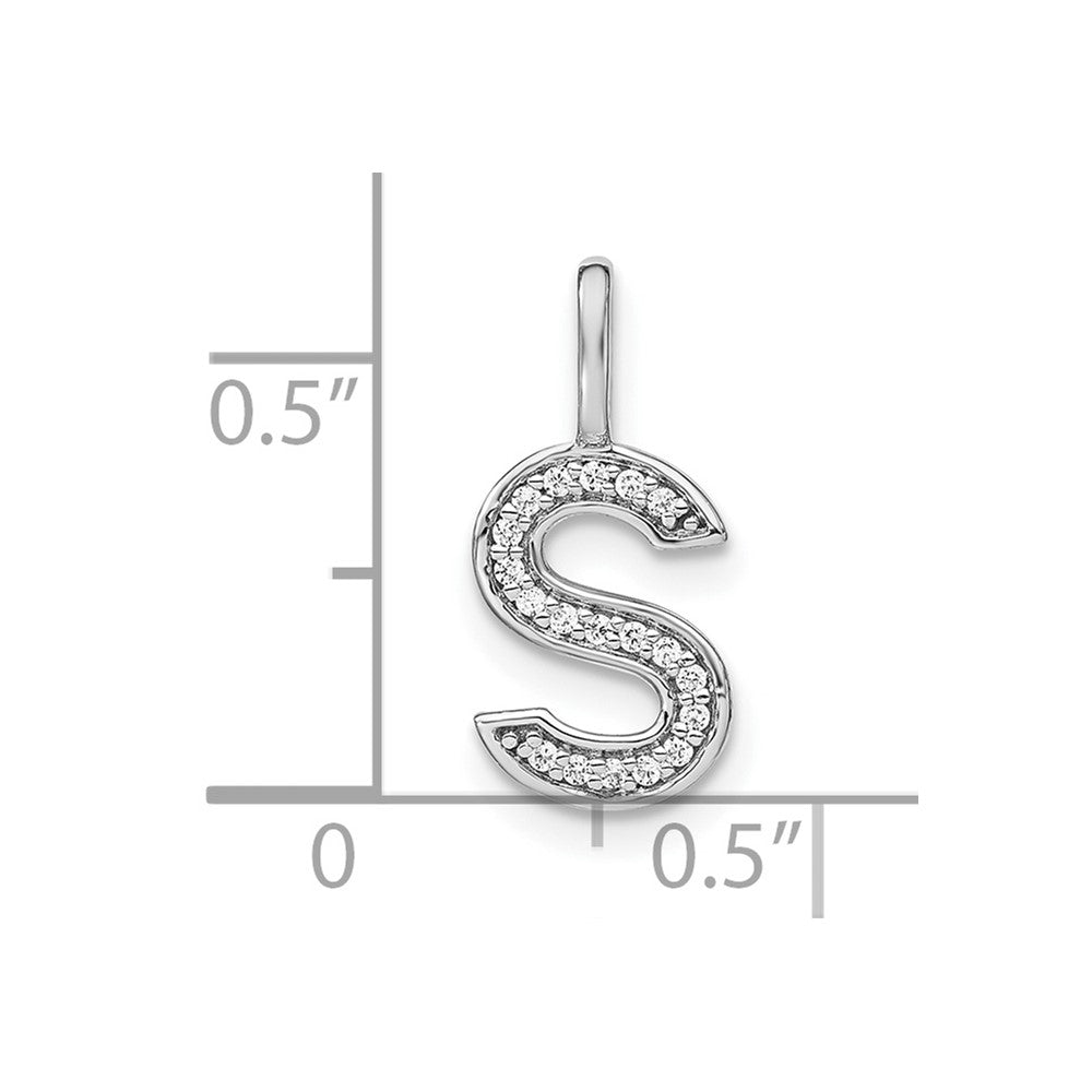 14K White Gold Real Diamond Lower Case Letter S Initial Pendant