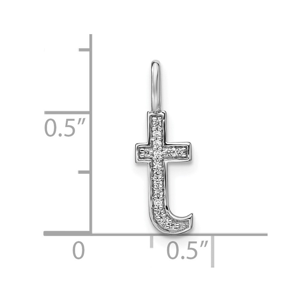 14K White Gold Real Diamond Lower Case Letter T Initial Pendant