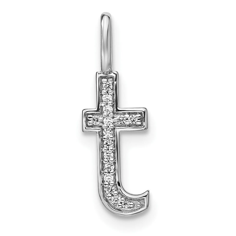 14K White Gold Real Diamond Lower Case Letter T Initial Pendant