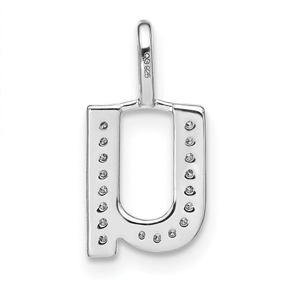 14K White Gold Real Diamond Lower Case Letter U Initial Pendant