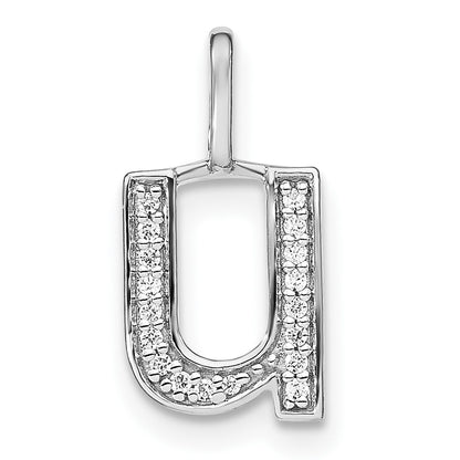 14K White Gold Real Diamond Lower Case Letter U Initial Pendant