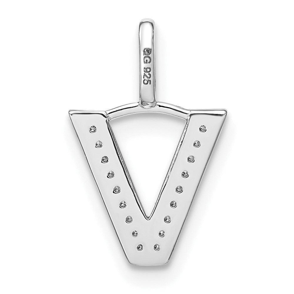 14K White Gold Real Diamond Lower Case Letter V Initial Pendant