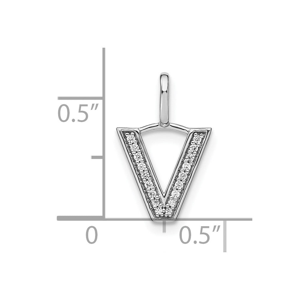 14K White Gold Real Diamond Lower Case Letter V Initial Pendant