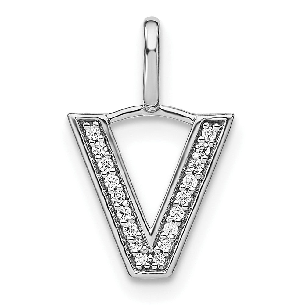 14K White Gold Real Diamond Lower Case Letter V Initial Pendant