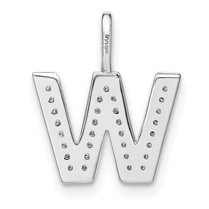14K White Gold Real Diamond Lower Case Letter W Initial Pendant