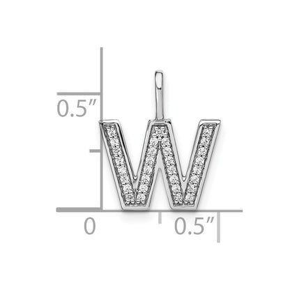 14K White Gold Real Diamond Lower Case Letter W Initial Pendant