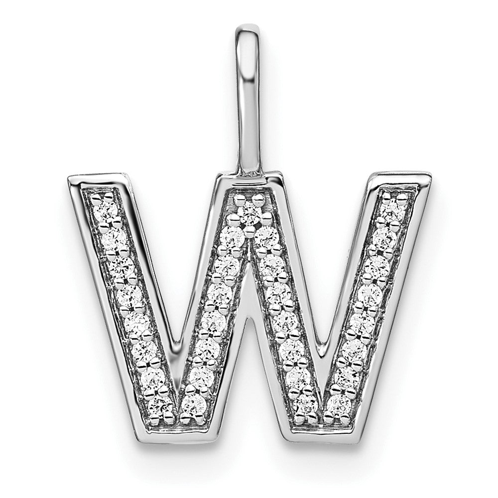 14K White Gold Real Diamond Lower Case Letter W Initial Pendant
