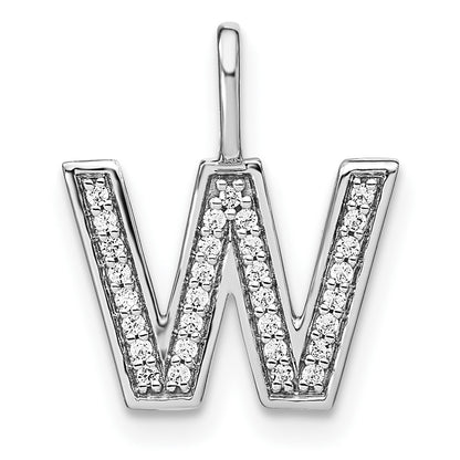 14K White Gold Real Diamond Lower Case Letter W Initial Pendant