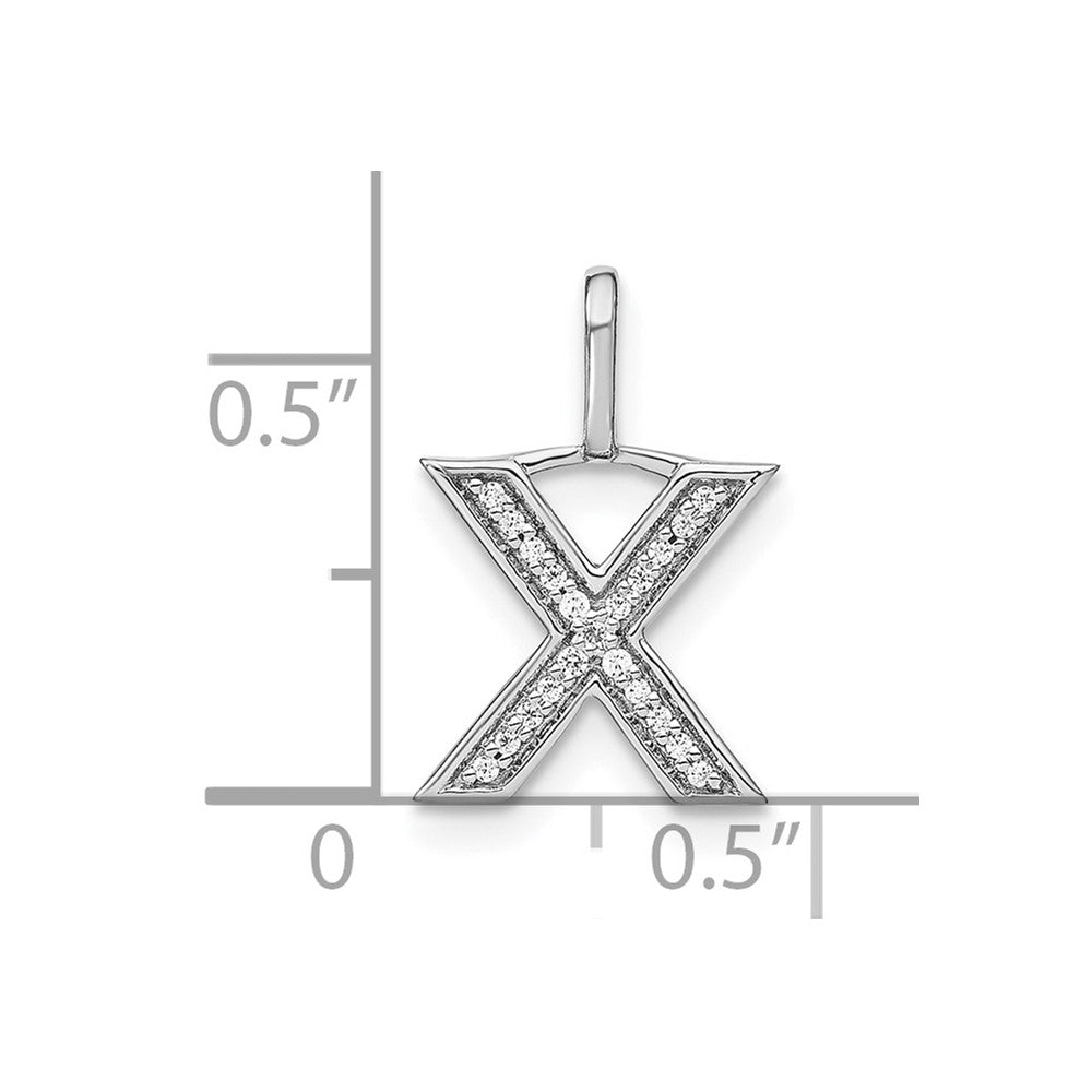 14K White Gold Real Diamond Lower Case Letter X Initial Pendant