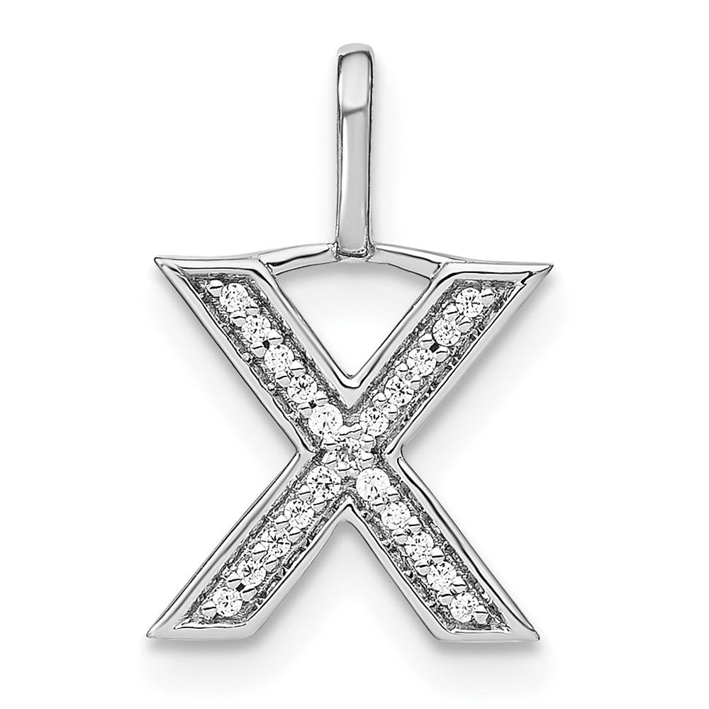 14K White Gold Real Diamond Lower Case Letter X Initial Pendant