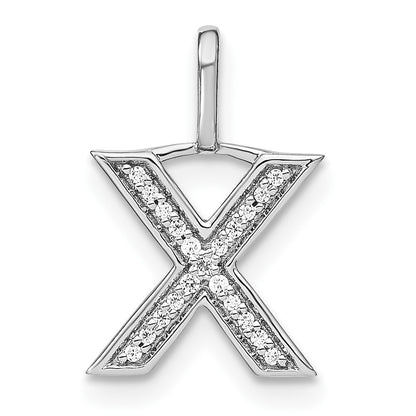 14K White Gold Real Diamond Lower Case Letter X Initial Pendant