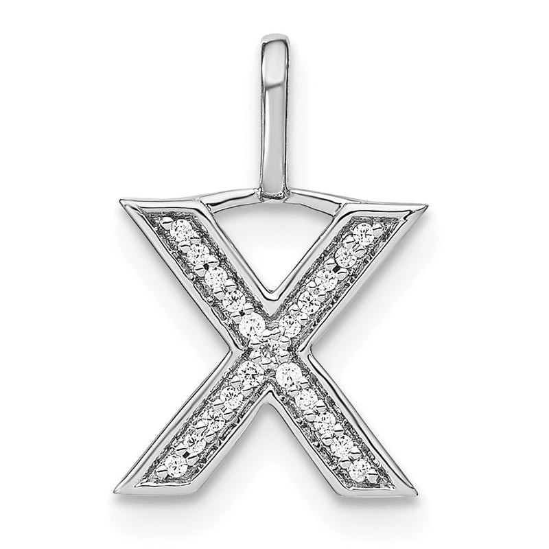 14K White Gold Real Diamond Lower Case Letter X Initial Pendant