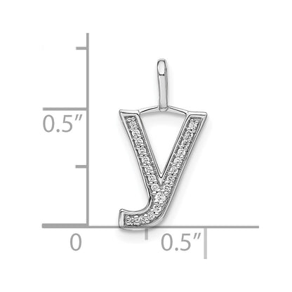 14K White Gold Real Diamond Lower Case Letter Y Initial Pendant