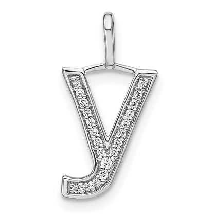 14K White Gold Real Diamond Lower Case Letter Y Initial Pendant