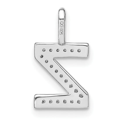 14K White Gold Real Diamond Lower Case Letter Z Initial Pendant
