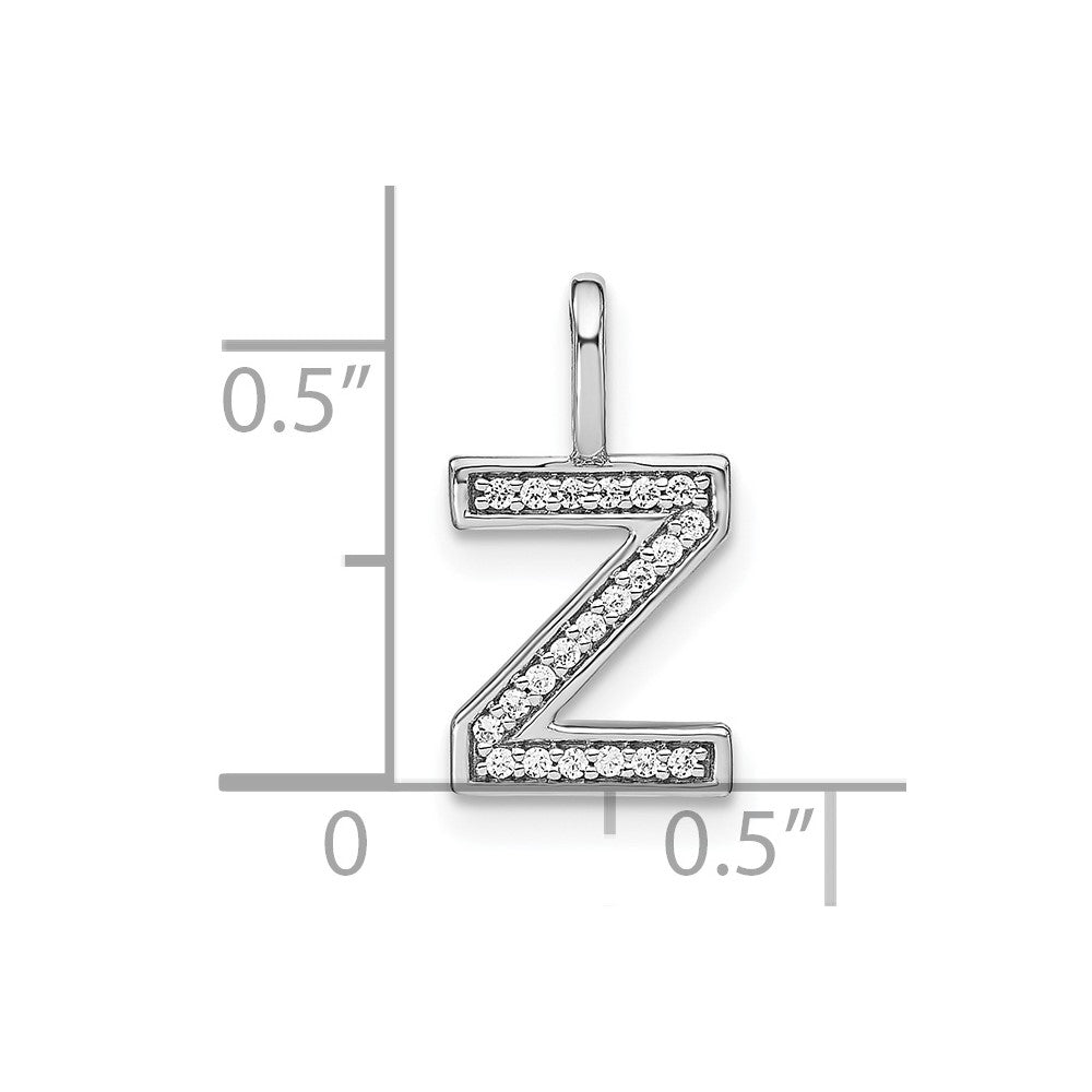 14K White Gold Real Diamond Lower Case Letter Z Initial Pendant